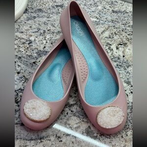 Oka B Izzie Flats Shoes Light Pink Nude White Gold Quartz Look Crystal Size 8